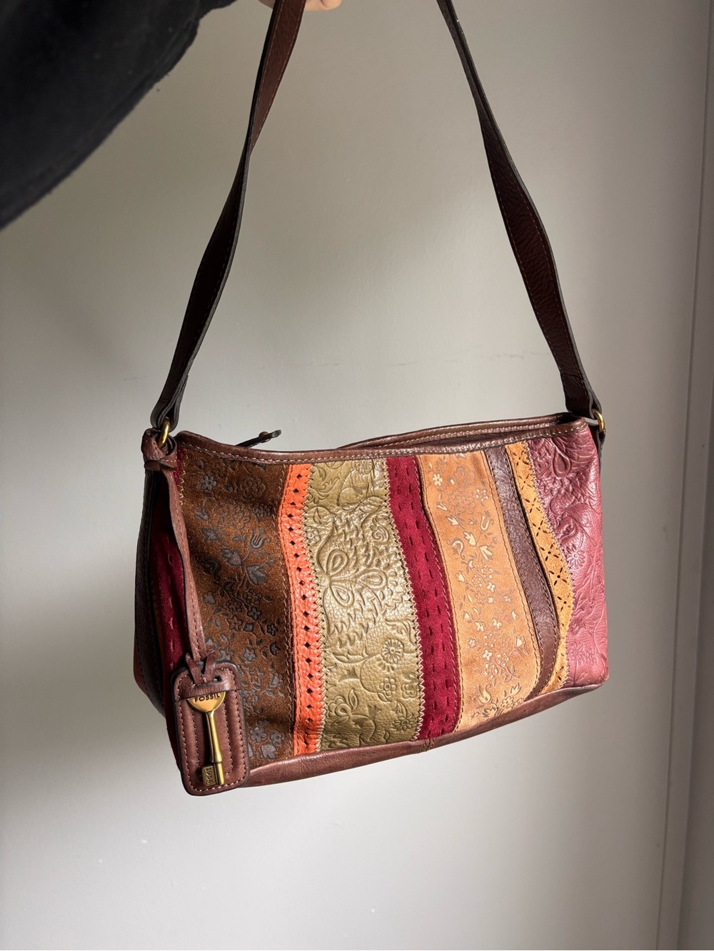 Fossil Patchwork Leather Shoulder Bag in Brown & Multi